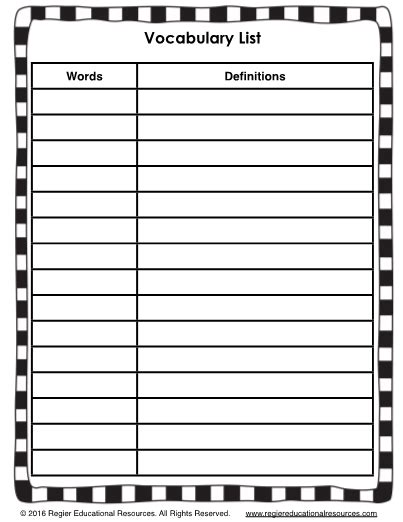 Vocabulary List Template