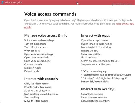 Voice Access Commands List 2022