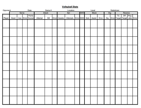 Volleyball Stat Sheet Printable