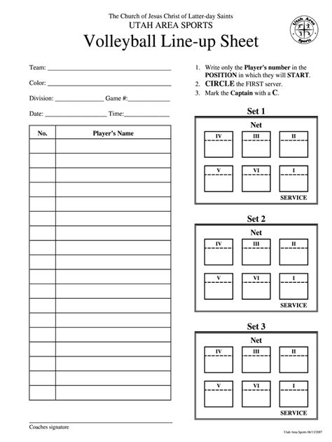 Volleyball Lineup Sheet Printable