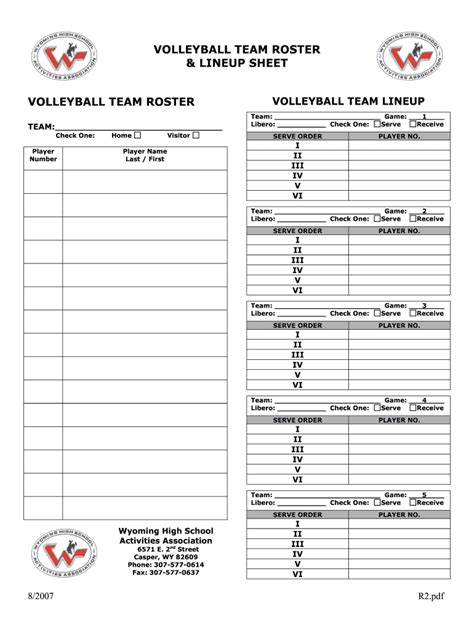 Volleyball Lineup Sheet Template