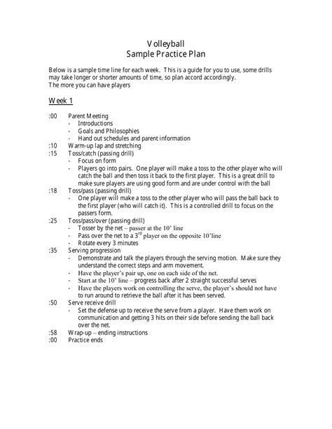 Volleyball Practice Plan Template