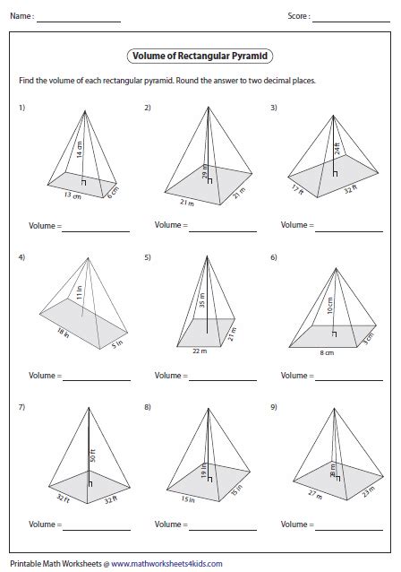 Volume Of A Pyramid Worksheet