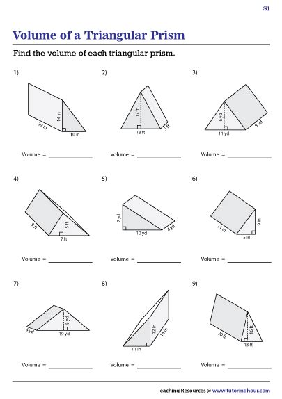 Volume Of Rectangular And Triangular Prisms Worksheet