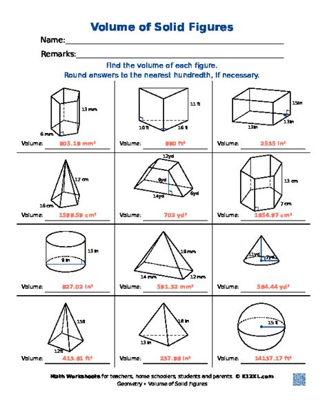 Volume Of A Solid Figure Worksheet