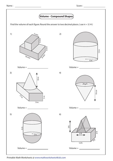 Volume Of Composite Shapes Worksheet