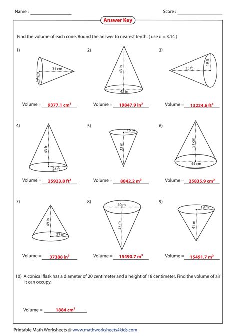 Volume Of Cones Worksheet