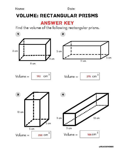 Volume Of Prisms Worksheet Answer Key