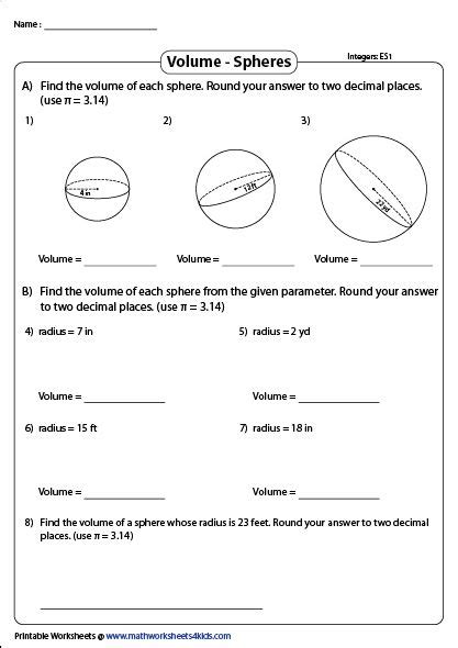 Volume Of Sphere Worksheet Answer Key