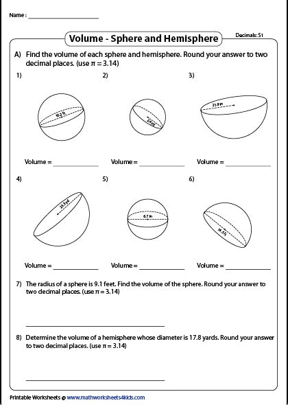 Volume Sphere And Hemisphere Worksheet Answers