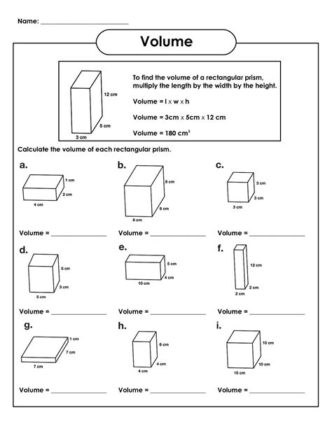 Volume of Prism Worksheets