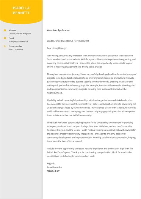 Volunteer Internship Cover Letter