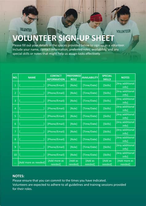 Volunteer Sign Up Sheet Free Template