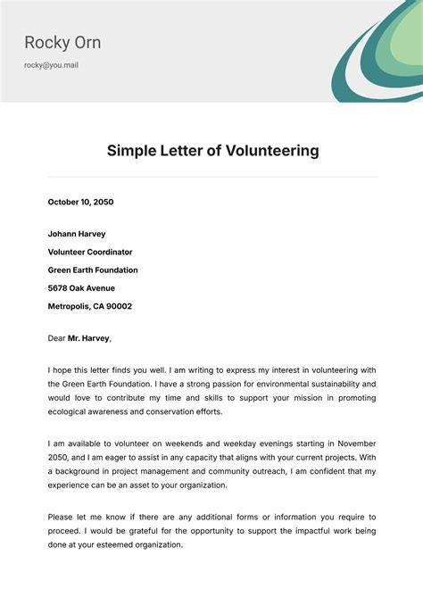 Volunteering Letter Sample