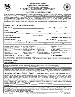 Volusia County Schools Volunteer Form