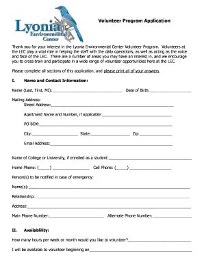 Volusia County Volunteer Application