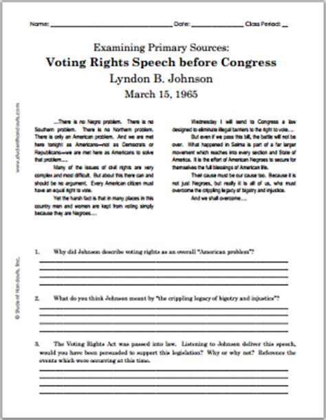 Voting Rights Worksheet Answer Key