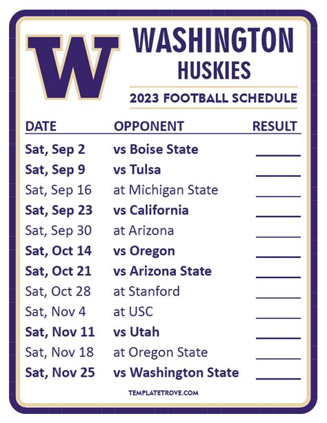 Printable Washington Huskies Football Schedule 2016 Michigan
