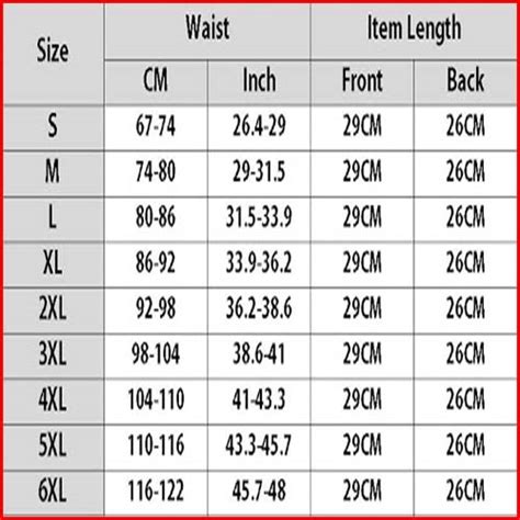 Waist Conversion Size Chart