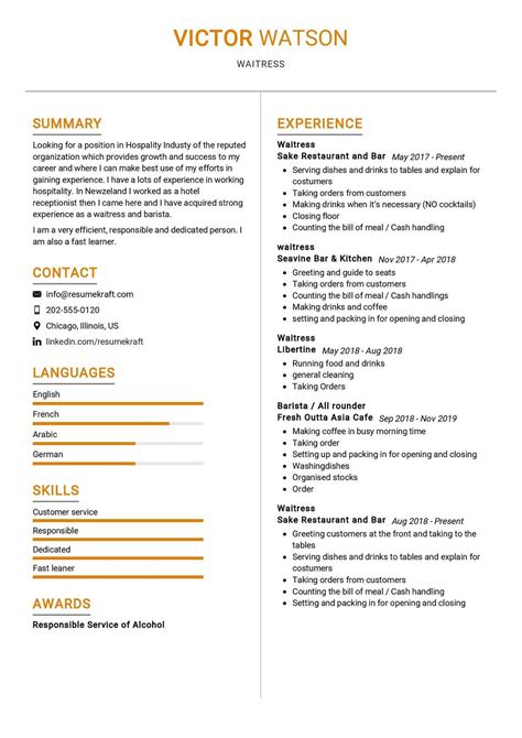 Waitress In Resume