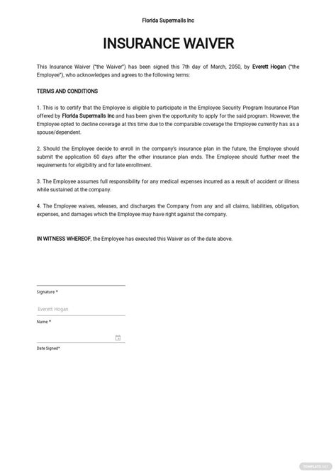 Tenant's Waiver of Insurance EZ Landlord Forms