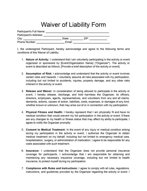 Waiver Liability Template