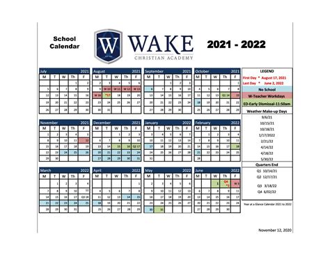 Wake Christian Academy Calendar