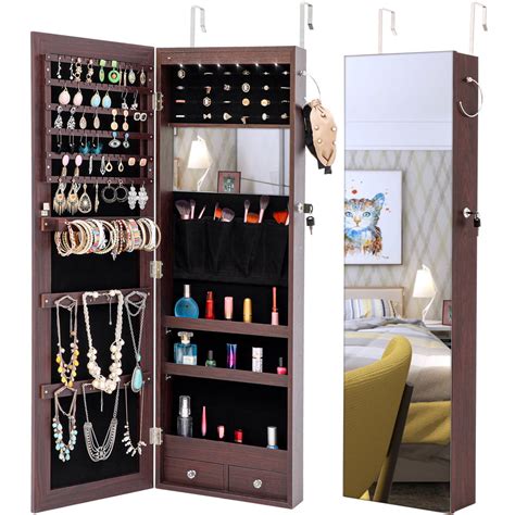Jewelry Organizer Mirror, Hanging Jewelry Organizing Storage with Mirror, WallMounted