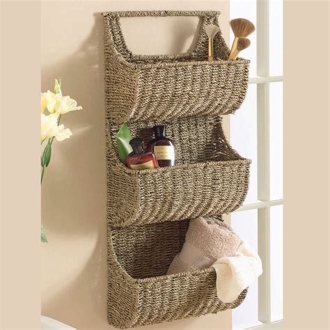 Hanging Basket Rope Wall Basket，Small Basket with Leather Handle, Hanging Storage Basket, Woven