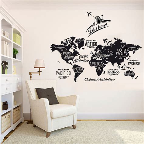 Map of The World Vinyl Wall Decal for Bedroom Decoration Map Vinyl Wall