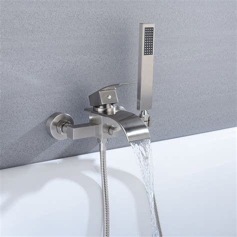 momei PressureBalance Waterfall Single Handle Wall Mount Tub Faucet With Hand Shower, Matte