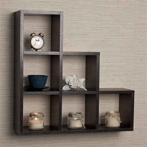 White Wall Mounted 321 Step Style Storage Cube Bookcase Wooden Display Unit eBay