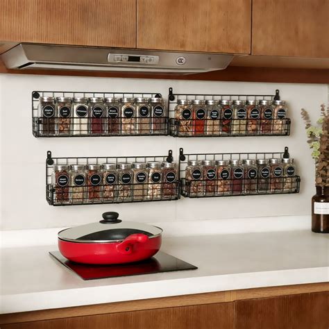 4 Tier Metal Spice Rack Wall Mount Kitchen Spices Organizer Pantry Hanging Herbs