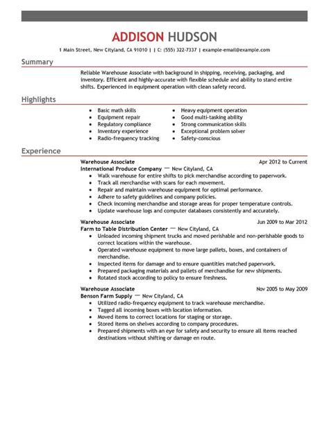 Warehouse Associate Sample Resume