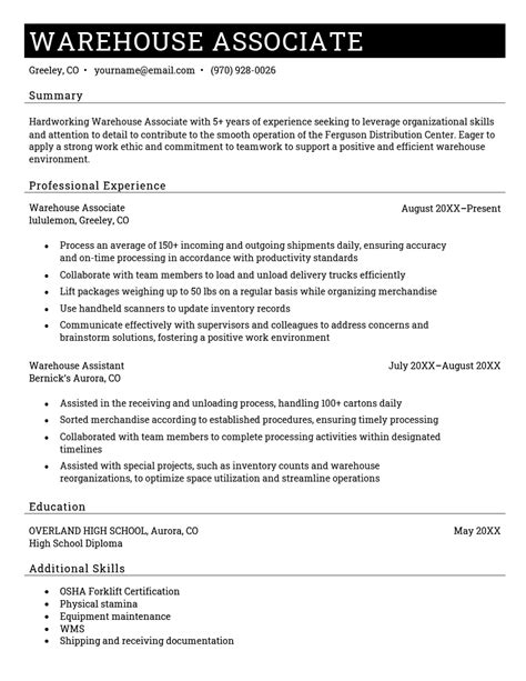 Warehouse Resume Copy And Paste