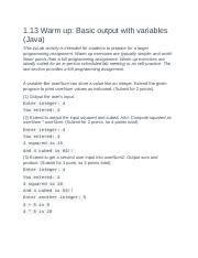 Warm Up Basic Output With Variables Java