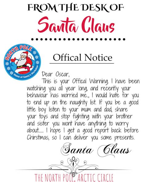 Warning Letter From Santa  Free Printable