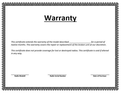 Warranty Certificate Template Word