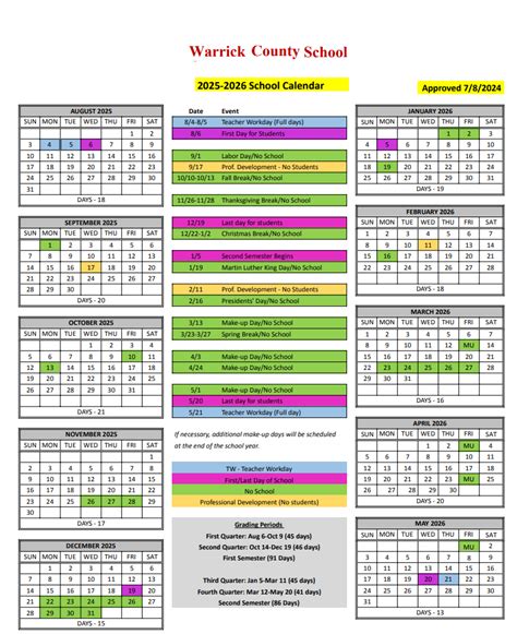 Warrick County School Calendar