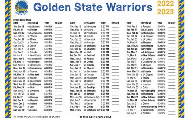 Warriors Schedule