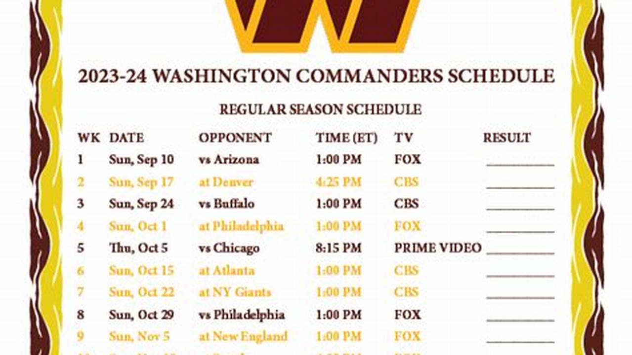 Washington Commanders 2024 Schedule Printable