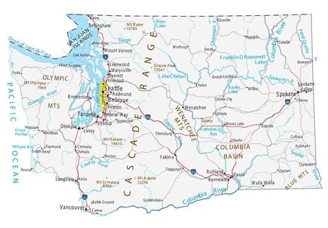 Large detailed roads and highways map of Washington state with all