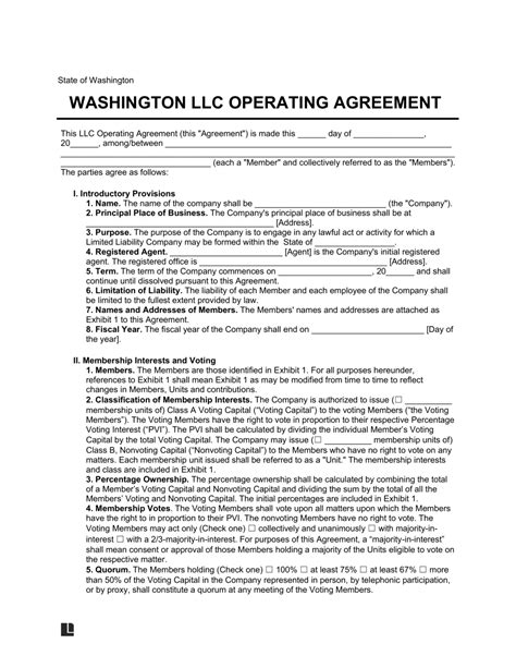 Washington Llc Operating Agreement Template