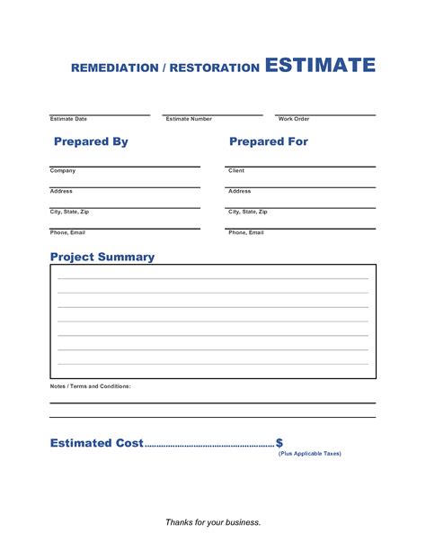 Water Damage Estimate Template