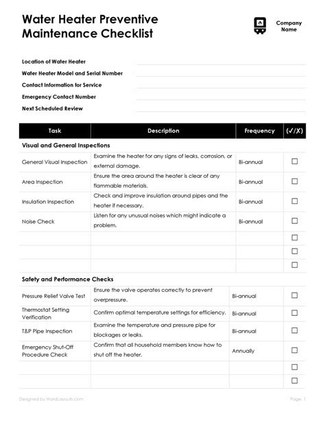 Water Heater Repair Checklist