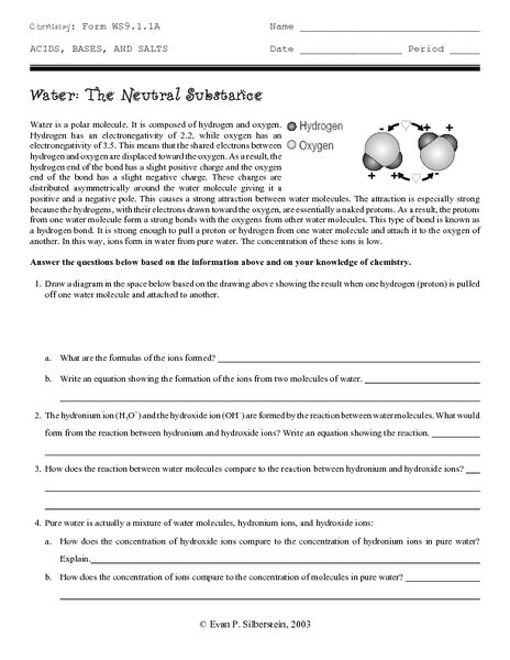 Water The Neutral Substance Worksheet Blog Boards