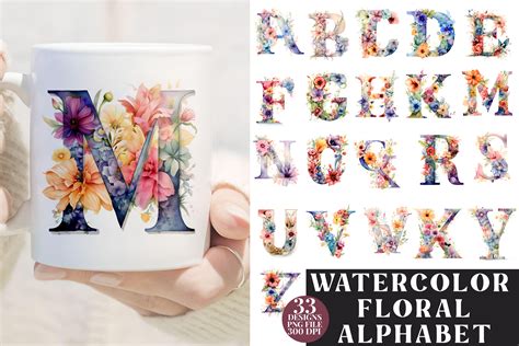 Download Watercolor Flower Alphabet Bundle For Crafts