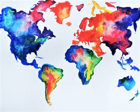 Watercolor Map Of The World Map Watercolour Silhouette Painting by