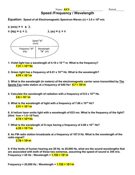 Wavelength Frequency And Energy Worksheet