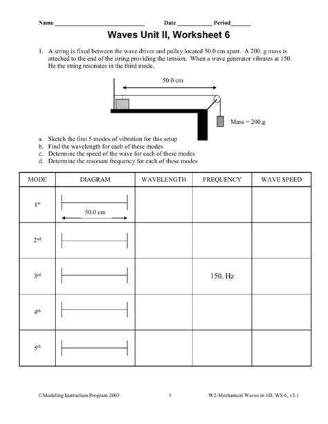 Waves Unit 2 Worksheet 6 Answers